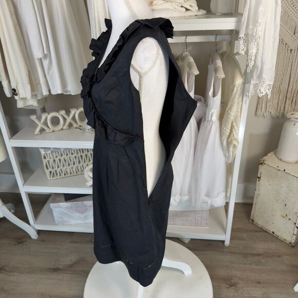 Ann Taylor Loft sz. 8 little black cotton dress ruffle summer, side zip #3805 - Picture 3 of 7